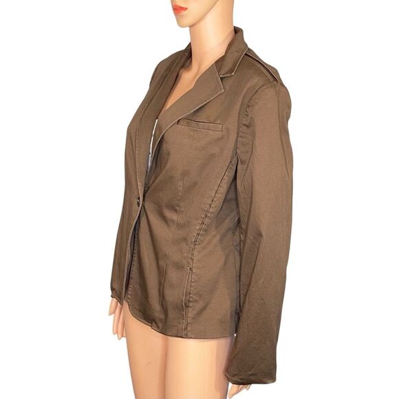AK Anne Klein Blazer Lightweight Brown Womens Size 12 One Button Closure - Picture 2 of 6
